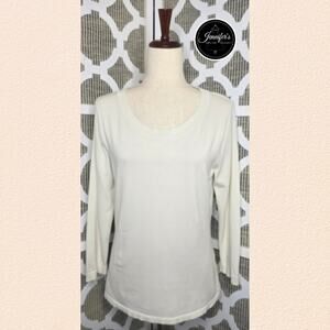 August Silk Ivory/Cream Silk Blend Scoop Neck 3/4 Sleeve Sweater Size M